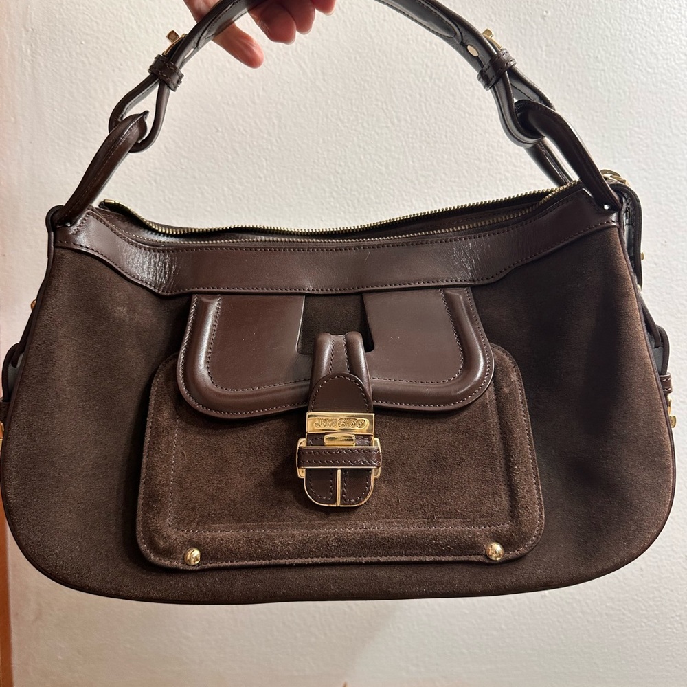 Authentic Jimmy Choo Handle Bag 💼 Suede & Leather Brown Adorable Bag ! 😍